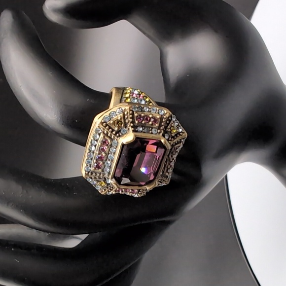 Heidi Daus| Purple Amethyst With Tricolored Crystal Accents Octagon Ring - Picture 4 of 10